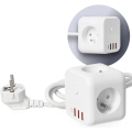 Kockasti produžni kabl sa prekidačem LINEA 3x230V + 4xUSB A/C, beo