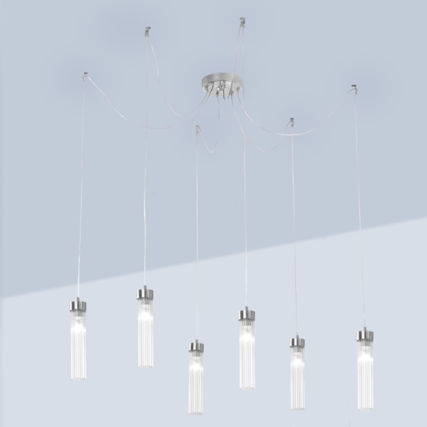 Kolarz 6009.30650 - Luster na sajli RAGGIO 6xE14/25W/230V pauk srebro