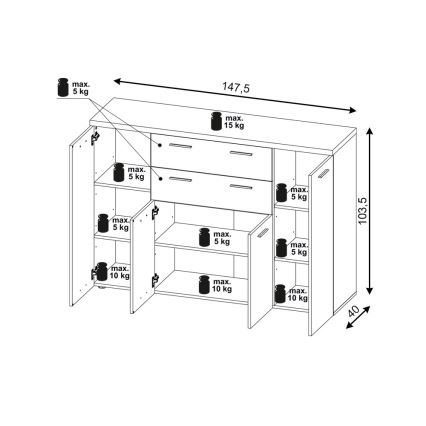 Komoda BRUNO hrast sonoma/bela
