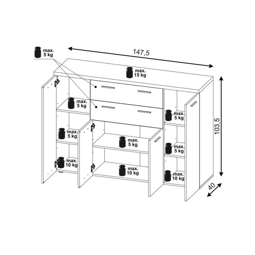 Komoda BRUNO hrast sonoma/bela