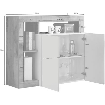 Komoda LENOR bela/hrast