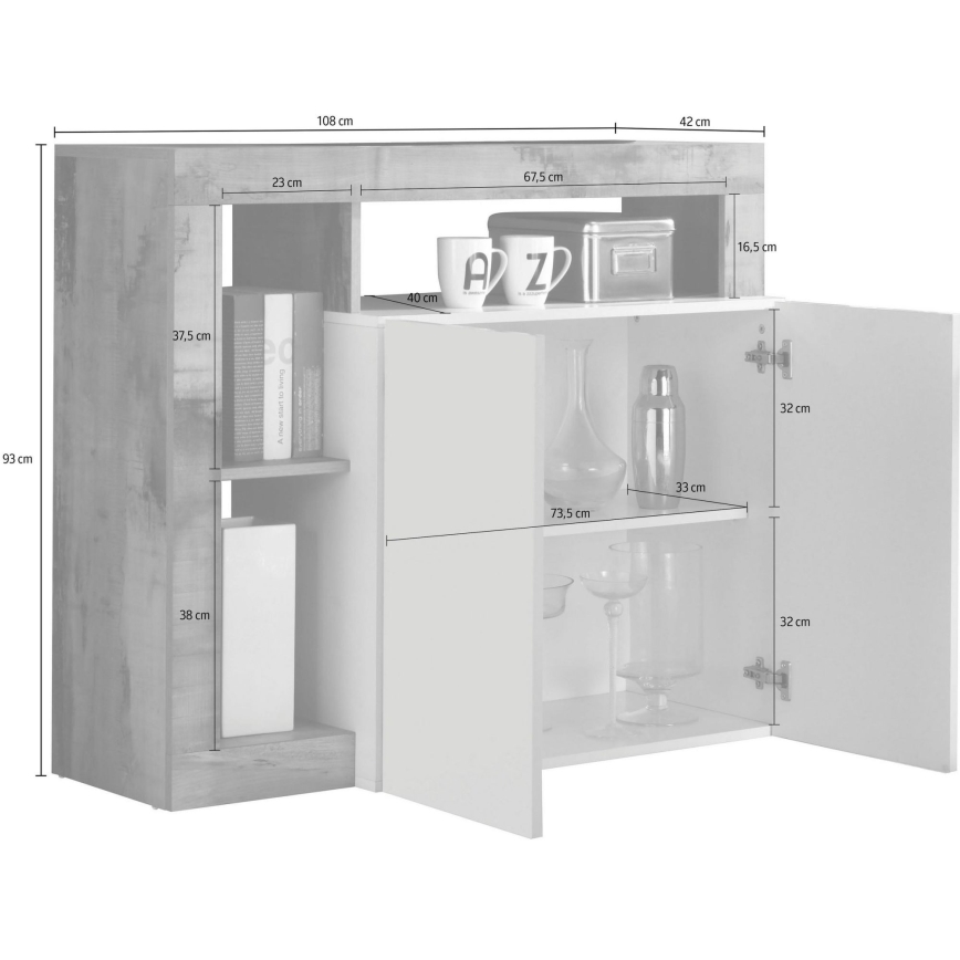 Komoda LENOR bela/hrast