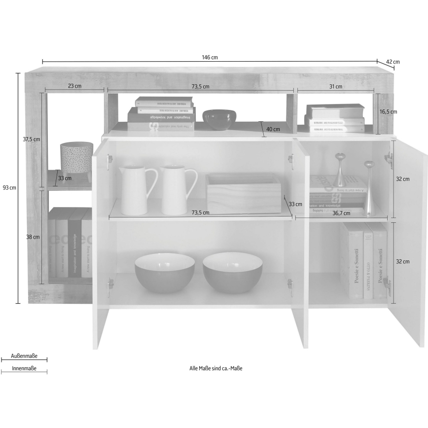 Komoda LENOR bela/hrast