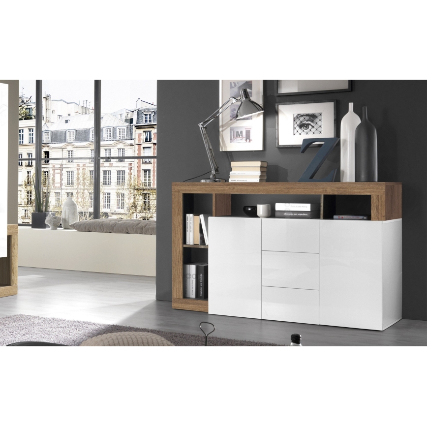 Komoda LENOR bela/hrast