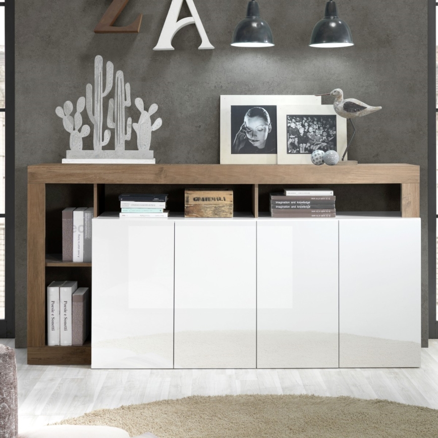 Komoda LENOR bela/hrast