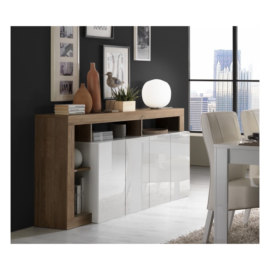 Komoda LENOR bela/hrast