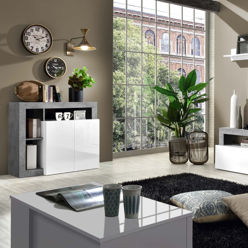 Komoda LENOR bela/siva beton