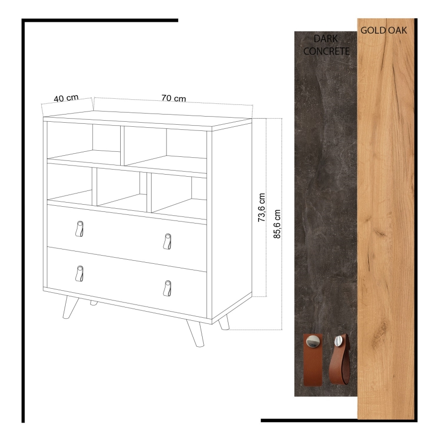 Komoda MARCO 85,6x70 cm antracit/braon