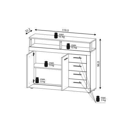 Komoda RUNA svetla braon/antracit