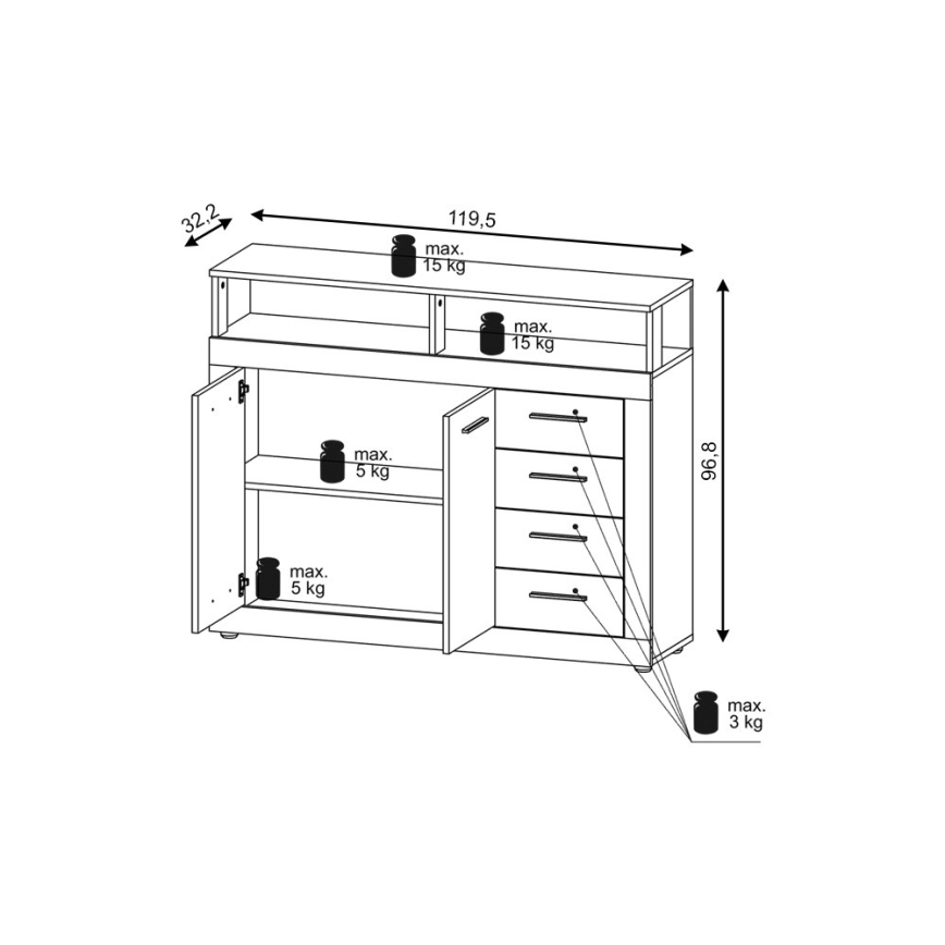 Komoda RUNA svetla braon/antracit