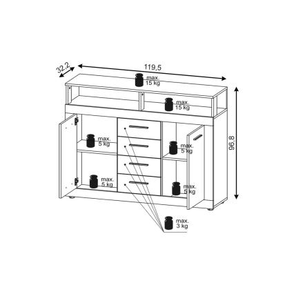 Komoda RUNA svetlo braon/antracit