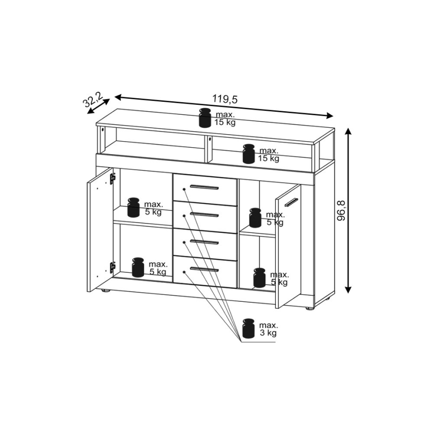 Komoda RUNA tamno braon/antracit