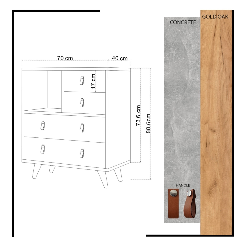 Komoda WITLOF 87x70 cm braon/siva