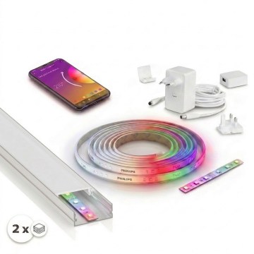 KOMPLET 1x LED RGBW prigušiva traka Philips Hue WHITE AND COLOR AMBIANCE LED/20W/230V 2 m + 2x ugradni profil 1 m srebrna/bela