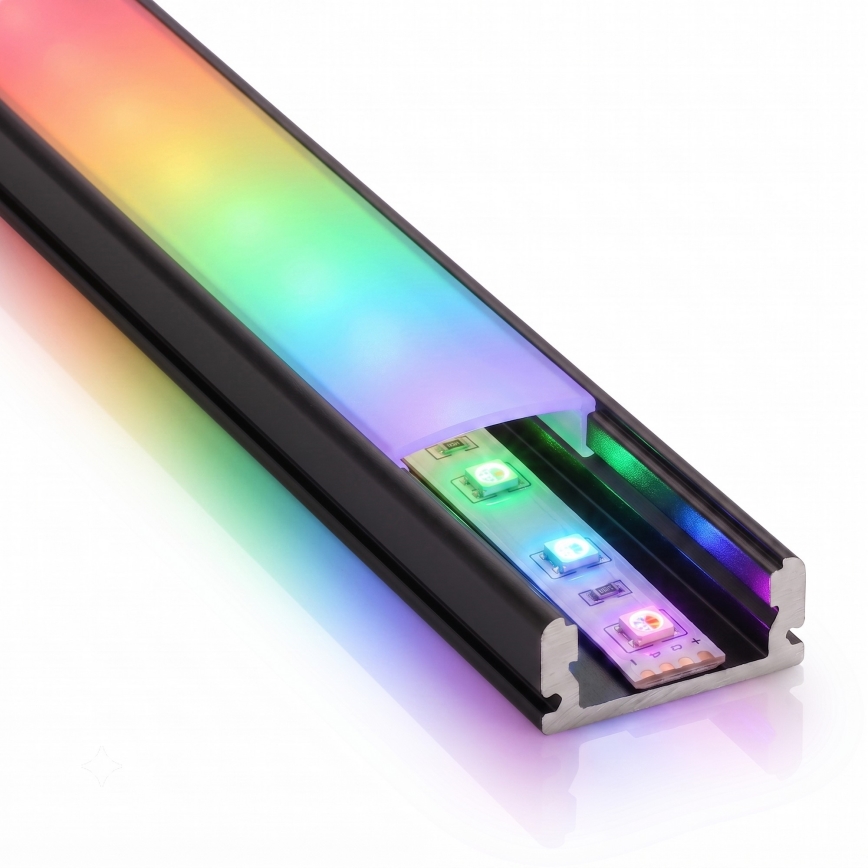 Komplet 1x prigušiva LED RGBW traka NEO LITE MUSIC LED/24W/230V 5 m IP65 Wi-Fi Tuya + 5x ugradni profil 1 m crna/bela + daljinski upravljač