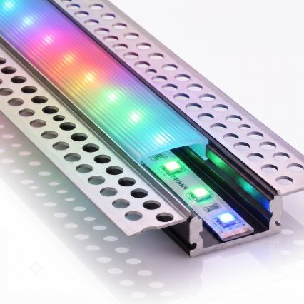 KOMPLET 1x LED RGBW prigušiva traka NEO LITE MUSIC LED/24W/230V 5 m IP65 Wi‑Fi Tuya + 5x ugradni profil 1 m srebrna/bela + daljinski upravljač