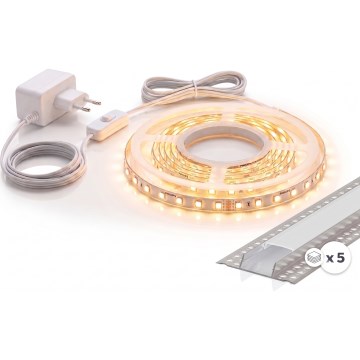Komplet 1x LED traka MYLIVING LIGHTSTRIP LED/22W/230V 5 m + 5x ugradni profil 1 m, srebrna/bela
