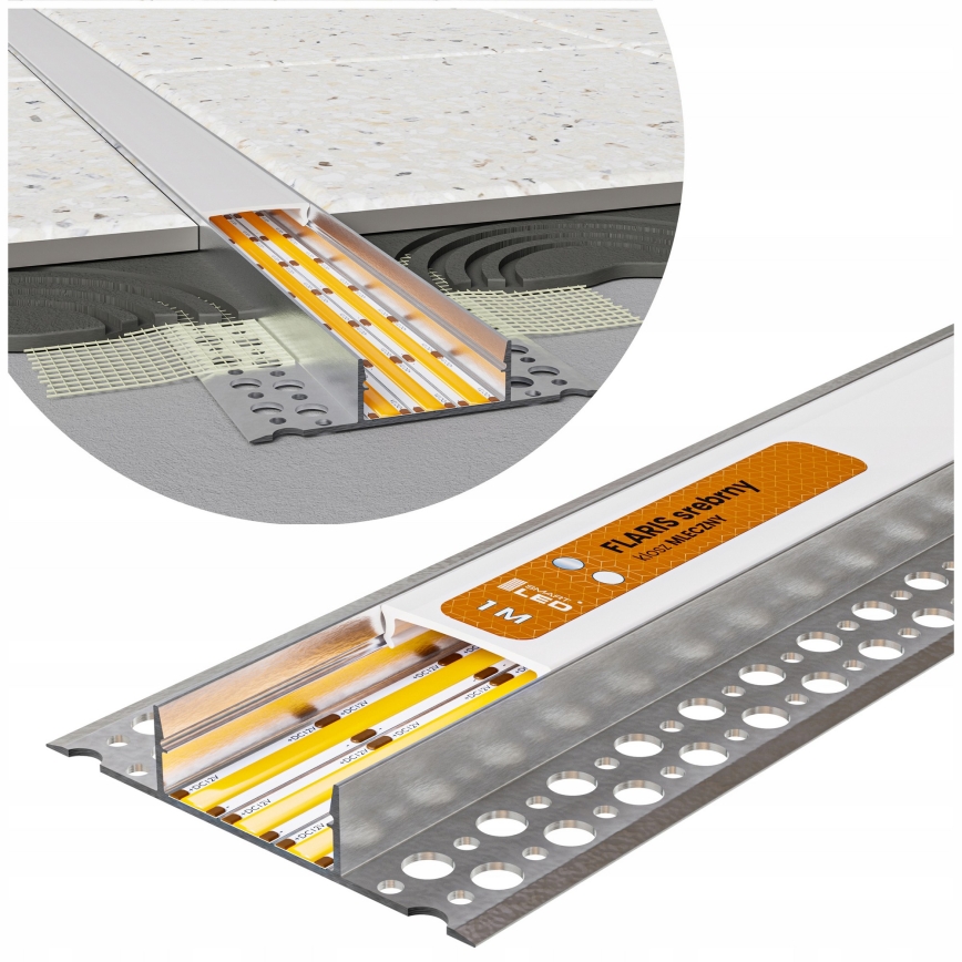Komplet 1x LED traka sa senzorom pokreta FLEX LED/3,6W/4xAA 2 m + 2x ugradni profil 1 m srebrna/bela