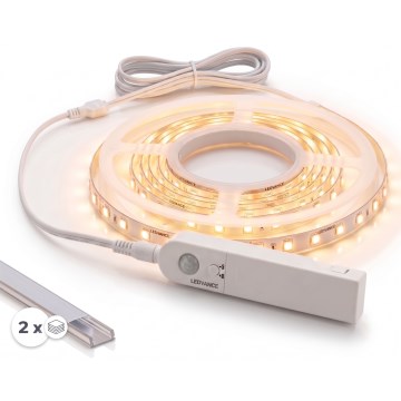 Komplet 1x LED traka sa senzorom pokreta FLEX LED/3,6W/4xAA 2 m + 2x ugradni profil 1 m srebrna/bela