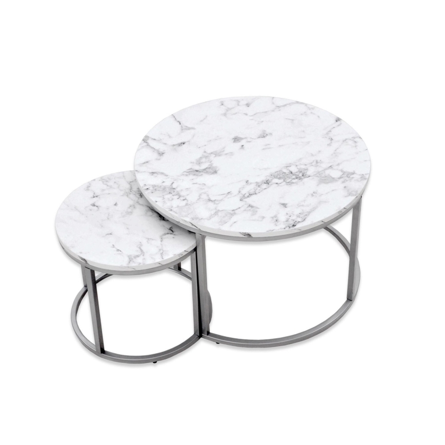 Komplet 2 kom konferencijskih stočića PAOLA, prečnik 38/60 cm, siva/mramorni dekor