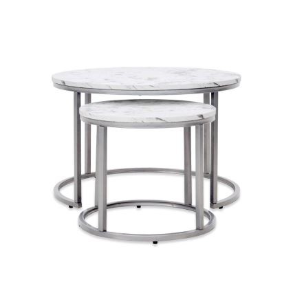 Komplet 2 kom konferencijskih stočića PAOLA, prečnik 38/60 cm, siva/mramorni dekor