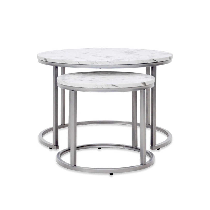 Komplet 2 kom konferencijskih stočića PAOLA, prečnik 38/60 cm, siva/mramorni dekor