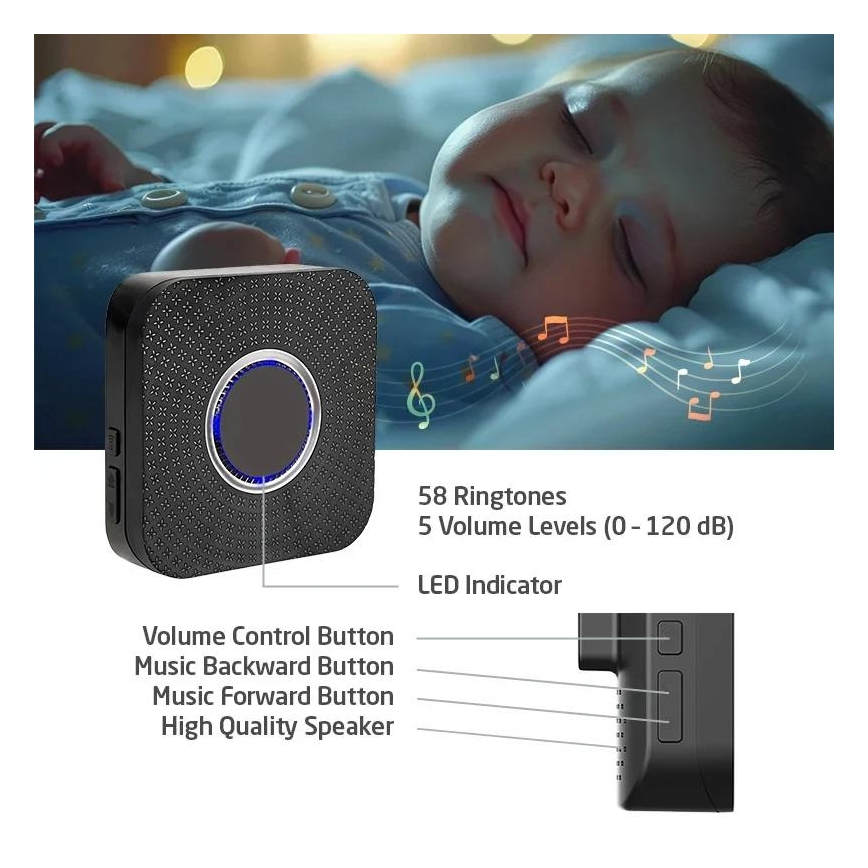 KOMPLET 2x kinetičkih bežičnih zvona za utičnicu 230V, crne boje