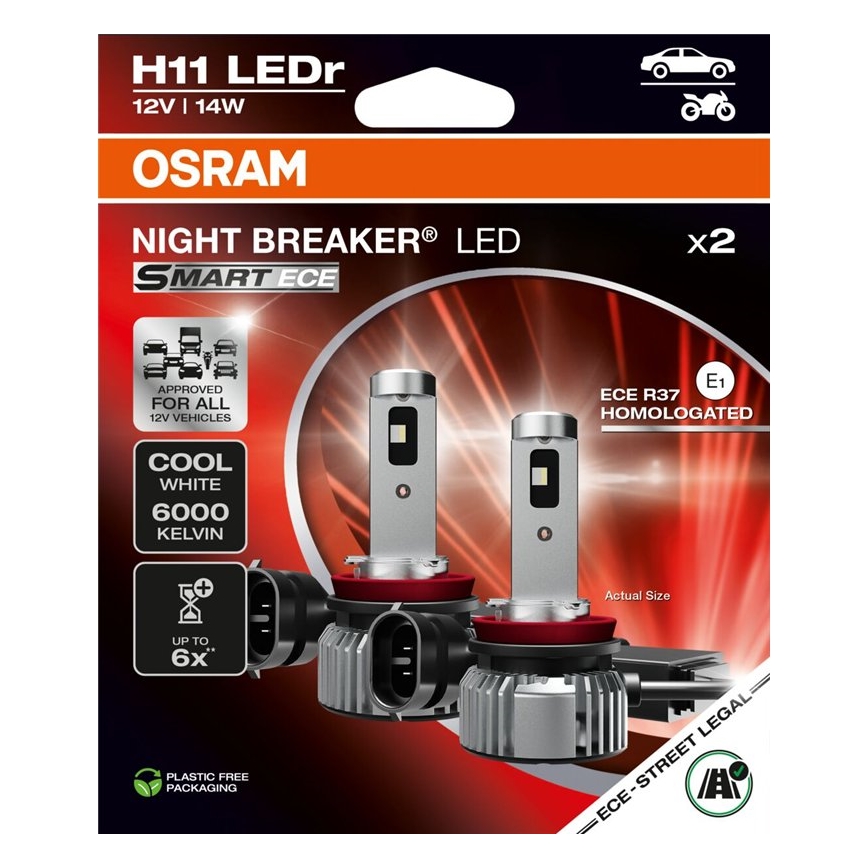 Komplet 2x LED auto-sijalica NIGHT BREAKER SMART H11 PGJ19-2/14W/12V 6000K - Osram