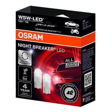 Komplet 2x LED autožarulja NIGHT BREAKER W2.1x9.5d/1W/12V 5700K - Osram