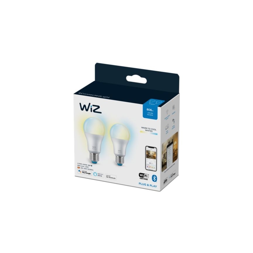 Komplet 2x LED prigušiva sijalica A60 E27/8W/230V 2700-6500K CRI 90 Wi-Fi - WiZ