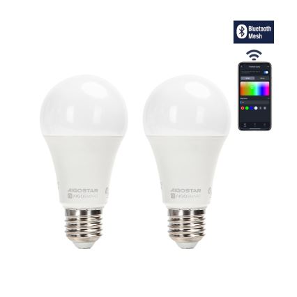 KOMPLET 2x LED RGBW prigušiva sijalica MESH Smart A60 E27/12W/230V 2700-6500K + daljinski upravljač - Aigostar