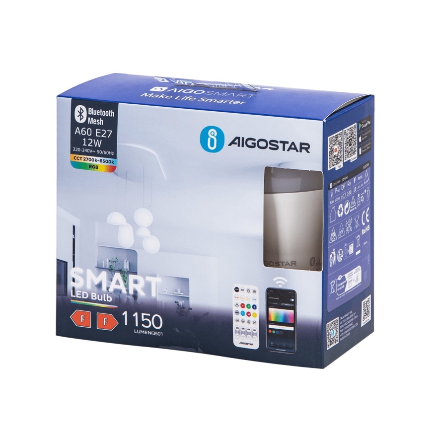 KOMPLET 2x LED RGBW prigušiva sijalica MESH Smart A60 E27/12W/230V 2700-6500K + daljinski upravljač - Aigostar