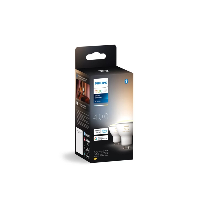 Komplet 2x LED prigušiva sijalica Philips Hue WHITE AMBIANCE GU10/4,2W/230V 2200-6500K + Hue bridge