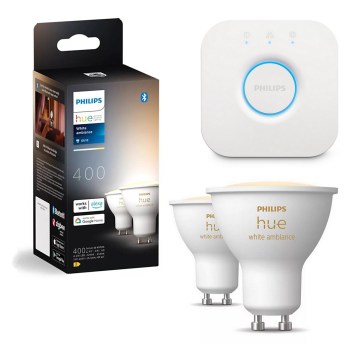 Komplet 2x LED prigušiva sijalica Philips Hue WHITE AMBIANCE GU10/4,2W/230V 2200-6500K + Hue bridge