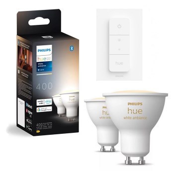 Komplet 2x LED prigušiva sijalica Philips Hue WHITE AMBIANCE GU10/4,2W/230V 2200-6500K + prekidač za prigušivanje