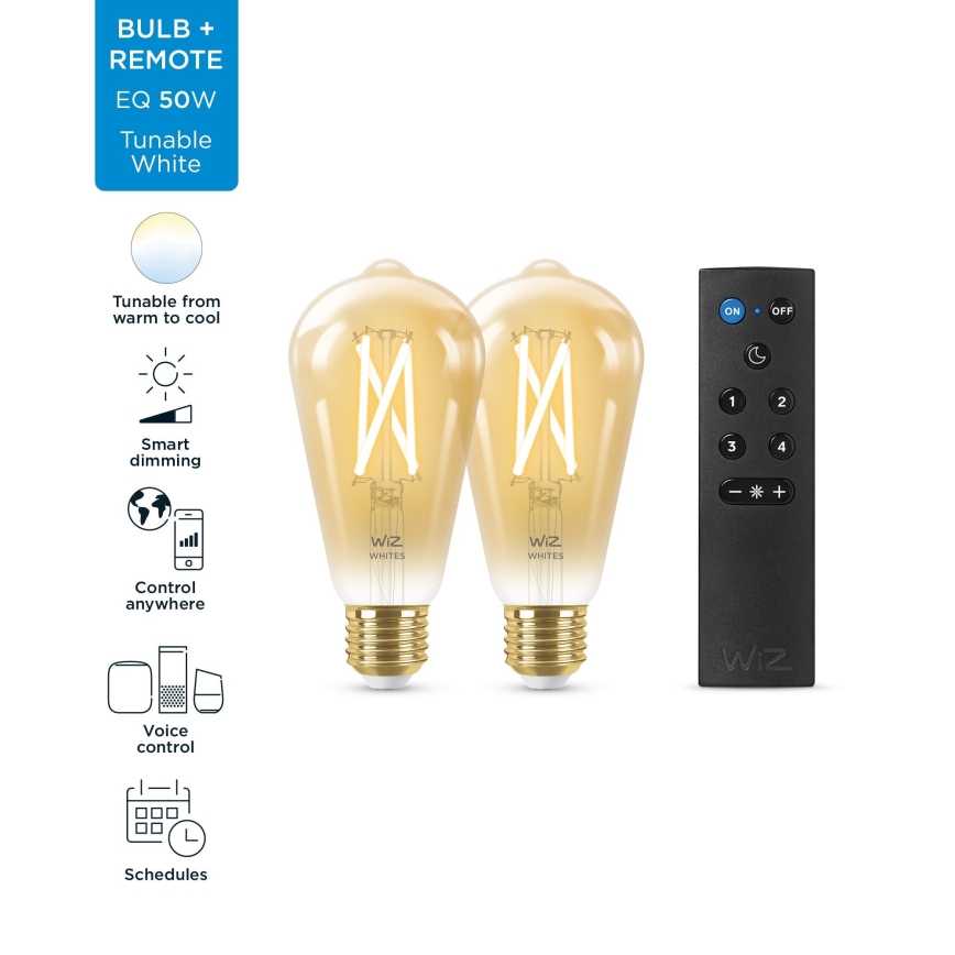 Set od 2 LED prigušiva sijalica ST64 E27/7W/230V 2000-5000K CRI 90 Wi-Fi + daljinski upravljač - WiZ