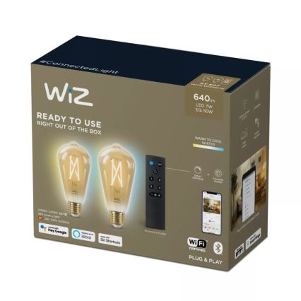 Set od 2 LED prigušiva sijalica ST64 E27/7W/230V 2000-5000K CRI 90 Wi-Fi + daljinski upravljač - WiZ