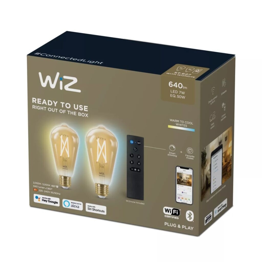 Set od 2 LED prigušiva sijalica ST64 E27/7W/230V 2000-5000K CRI 90 Wi-Fi + daljinski upravljač - WiZ