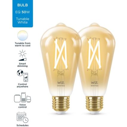 Komplet 2x LED prigušiva sijalica VINTAGE FILAMENT ST64 E27/6,7W/230V 2000-5000K Wi-Fi - WiZ
