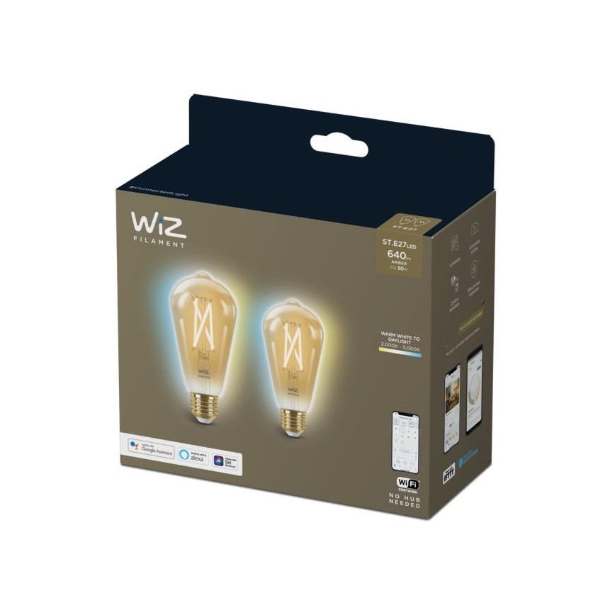 Komplet 2x LED prigušiva sijalica VINTAGE FILAMENT ST64 E27/6,7W/230V 2000-5000K Wi-Fi - WiZ