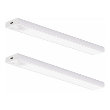 KOMPLET 2x LED punjivo osvetljenje za nameštaj sa senzorom pokreta i sumraka VIRO LED/1,2W/3,7V 800 mAh 3000/4000/6500K 30 cm bela