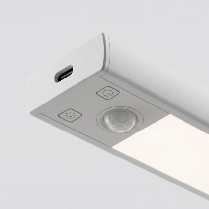 KOMPLET 2x LED punjivo osvetljenje za nameštaj sa senzorom pokreta i sumraka VIRO LED/1,2W/3,7V 800 mAh 3000/4000/6500K 30 cm bela