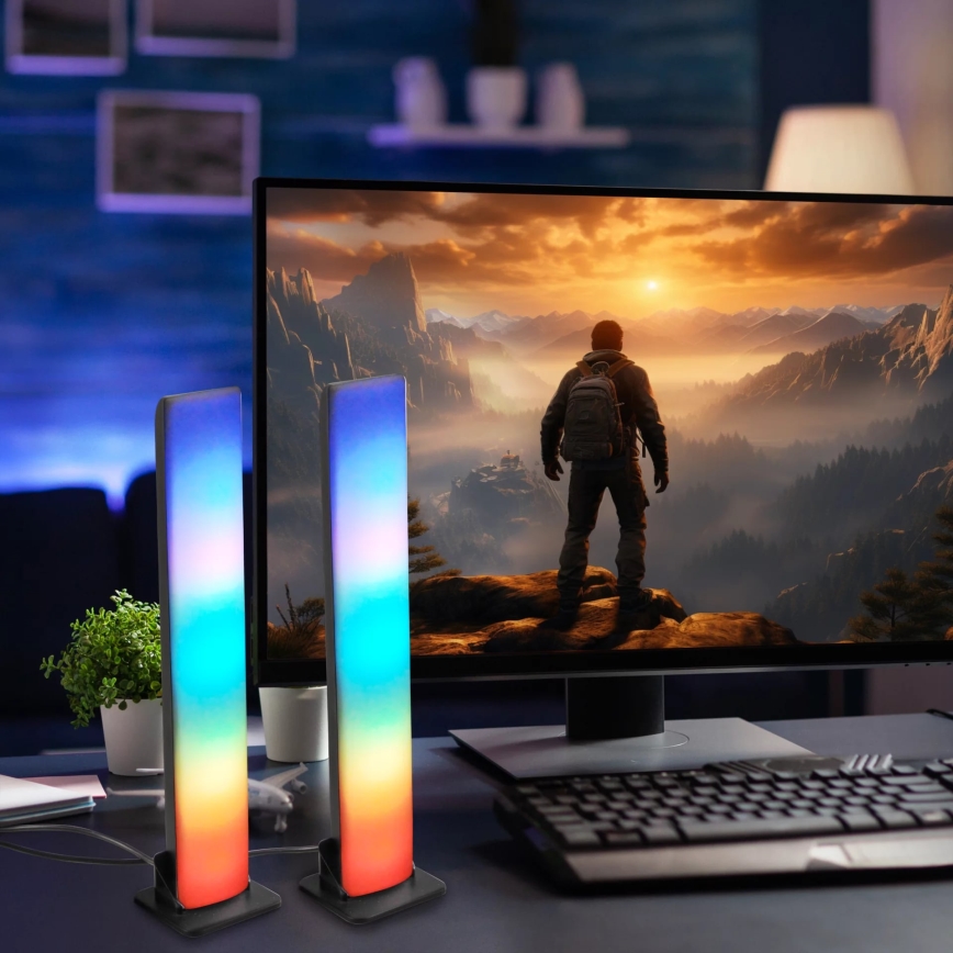 Set 2x LED RGB prigušiva stona lampa GAMER LED/5W/5V + daljinski upravljač