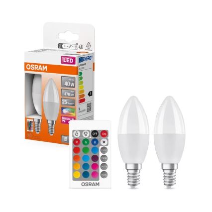 KOMPLET 2x LED RGBW prigušiva sijalica B38 E14/4,9W/230V 2700K + daljinski upravljač - Osram