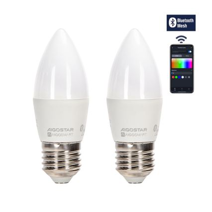 KOMPLET 2x LED RGBW prigušiva sijalica MESH Smart C37 E27/6,5W/230V 2700-6500K + daljinski upravljač - Aigostar