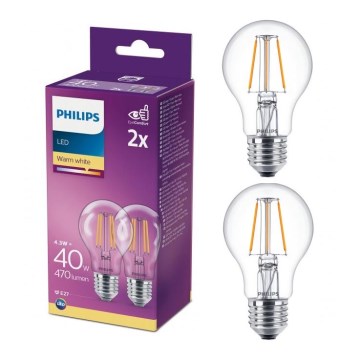 KOMPLET 2x LED sijalice VINTAGE Philips A60 E27/4,3W/230V 2700K