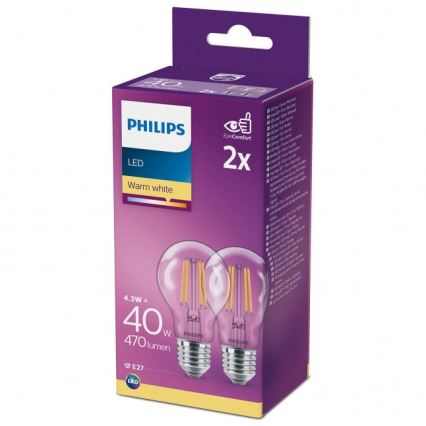 KOMPLET 2x LED sijalice VINTAGE Philips A60 E27/4,3W/230V 2700K