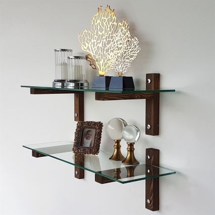 KOMPLET 2x zidna polica 25x85 cm borovina/prozirna