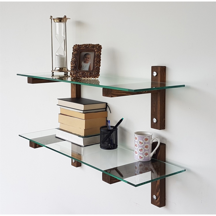 KOMPLET 2x zidna polica 25x85 cm borovina/prozirna