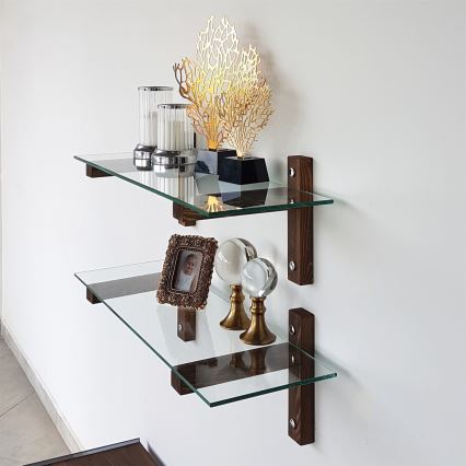 KOMPLET 2x zidna polica 25x85 cm borovina/prozirna